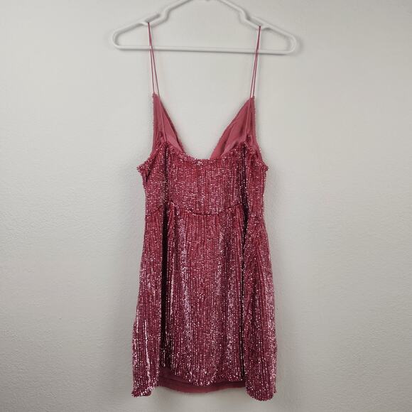 Retrofete Jill Sequin Mini Dress in Pastel Pink Size Large NWT Spaghetti Straps - Picture 6 of 11